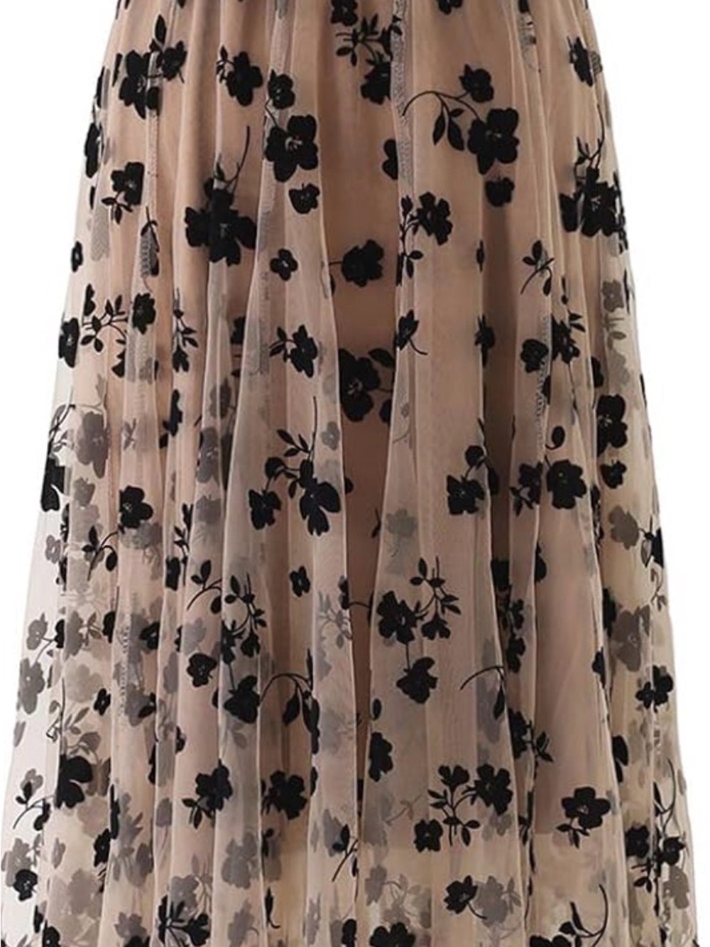 Chicwish Beige Tulle Skirt with Black Floral Embroidery
